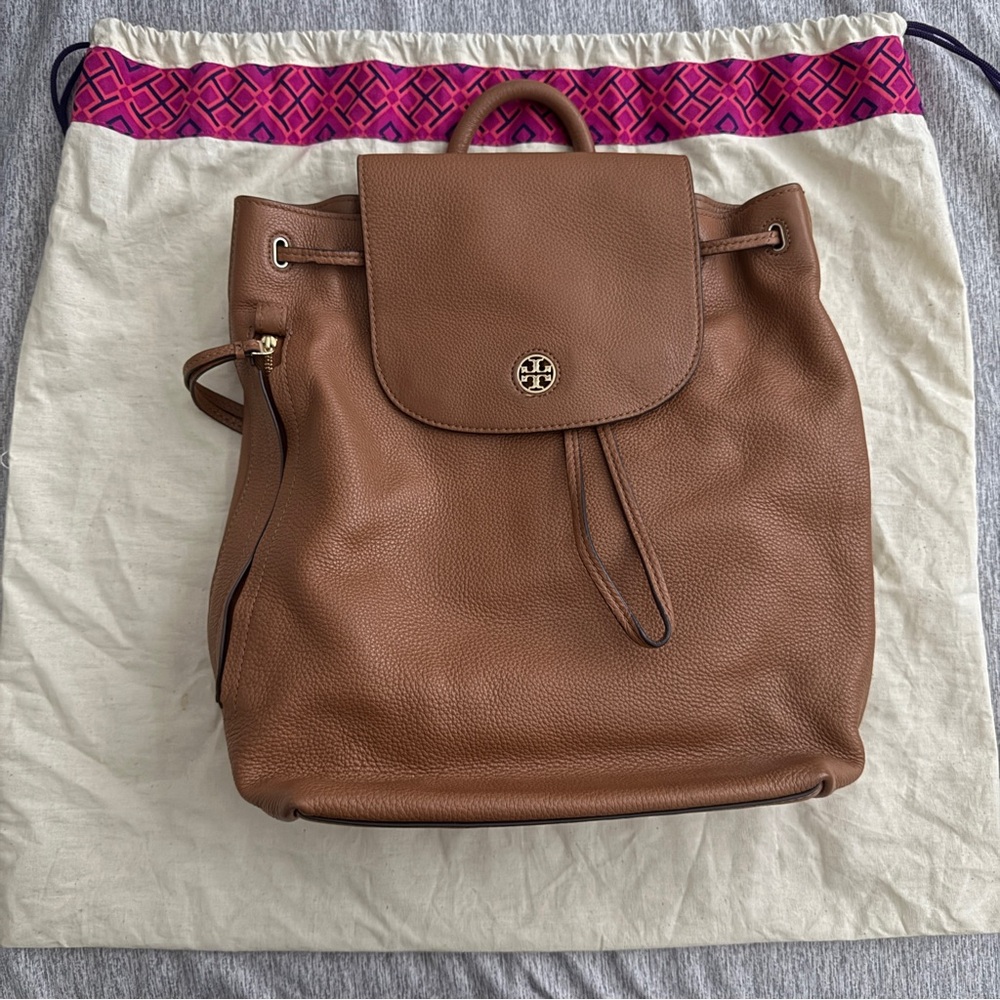 Tory Burch Brown and Silver Backpack
